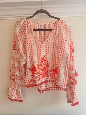 TESSORA Althea Top XS Boho Embroidered Peasant